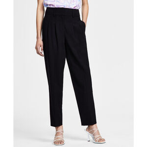 Bar III Women's Bi-Stretch Pleated Straight-Leg Black Ankle Dress Pants NWT